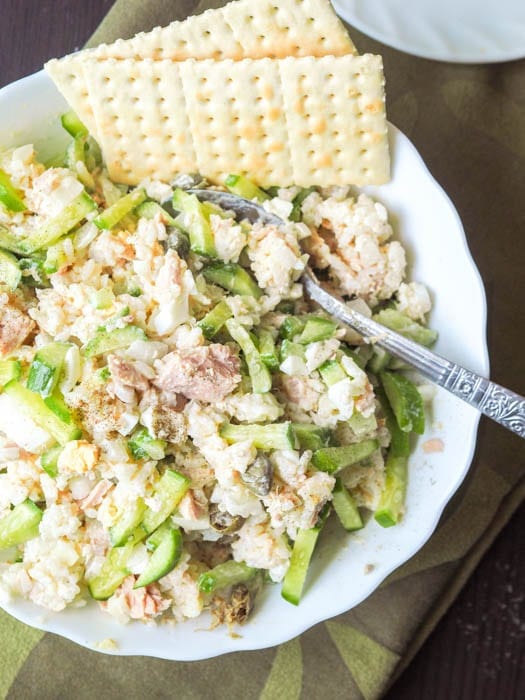 Tuna Salad Recipe With Egg Rice Capers And Cucumbers Gf Df