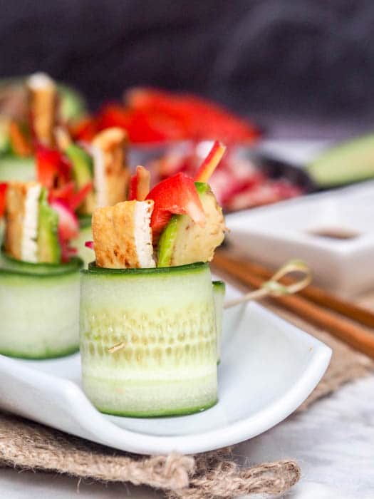 Vegan Asian Cucumber Rolls with tofu and avocado