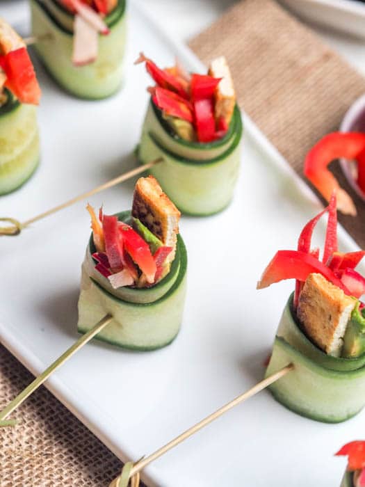 Cucumber Appetizers in the form of asian vegan cucumber rolls