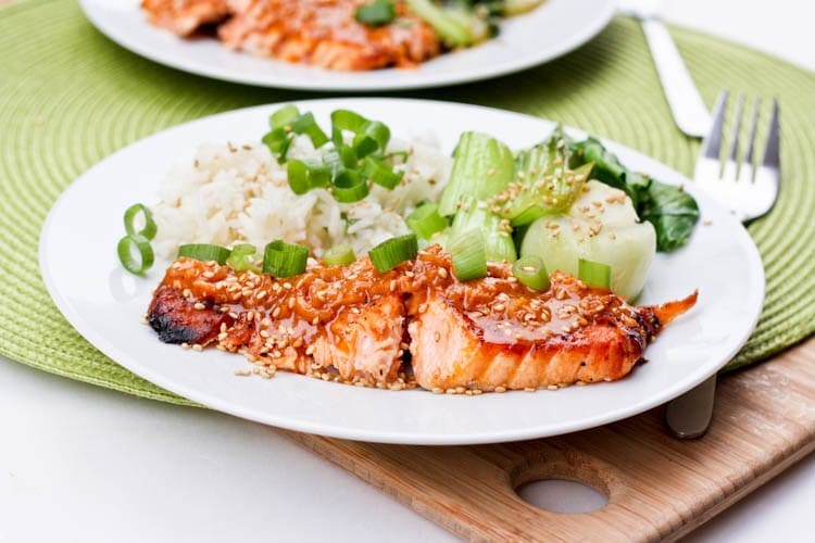 Broiled Salmon with Coconut Red Curry & Lime Scallion Rice {GF, DF}