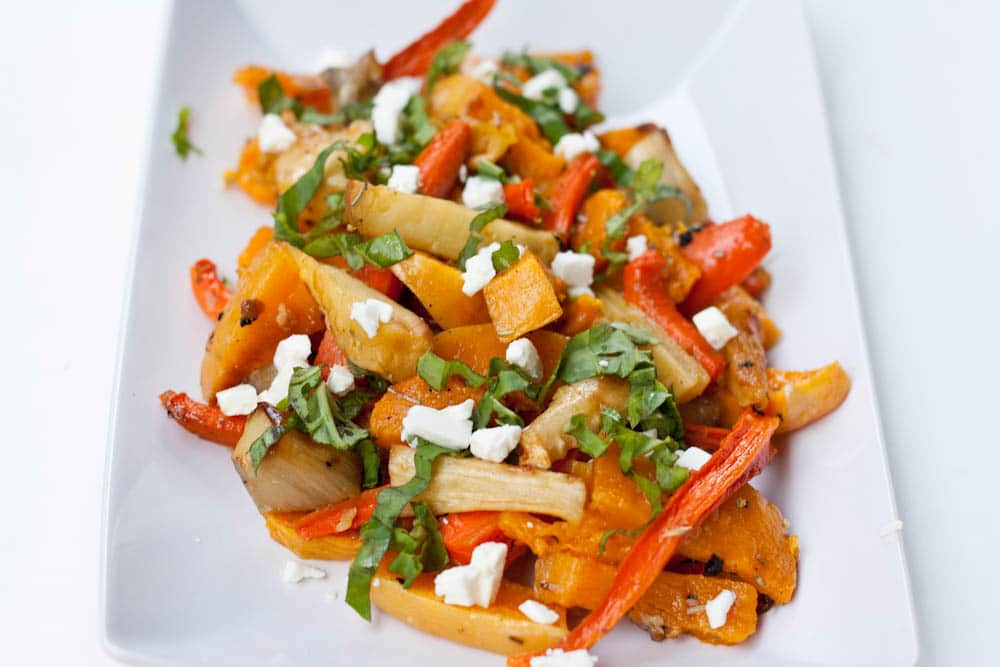 Roasted Vegetables Recipe with Feta and Basil