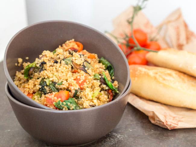 Warm QUinoa Salad served in a bowl