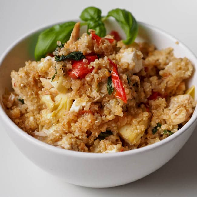 Quinoa Artichoke salad with Sundried Tomatoes and Chicken 