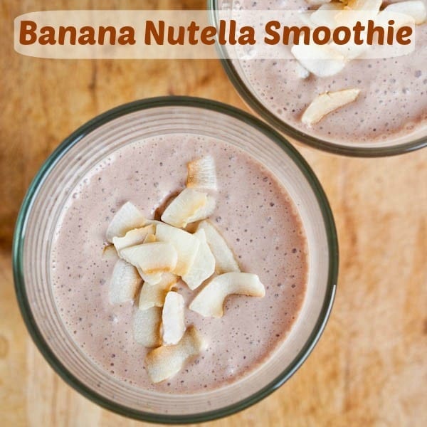 Creamy Banana Nutella Smoothie topped with coconut flakes