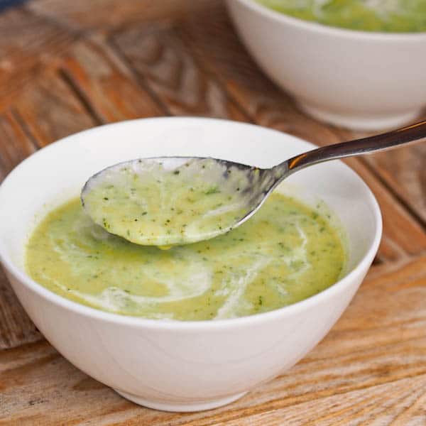 A spoonful of vegan zucchini soup