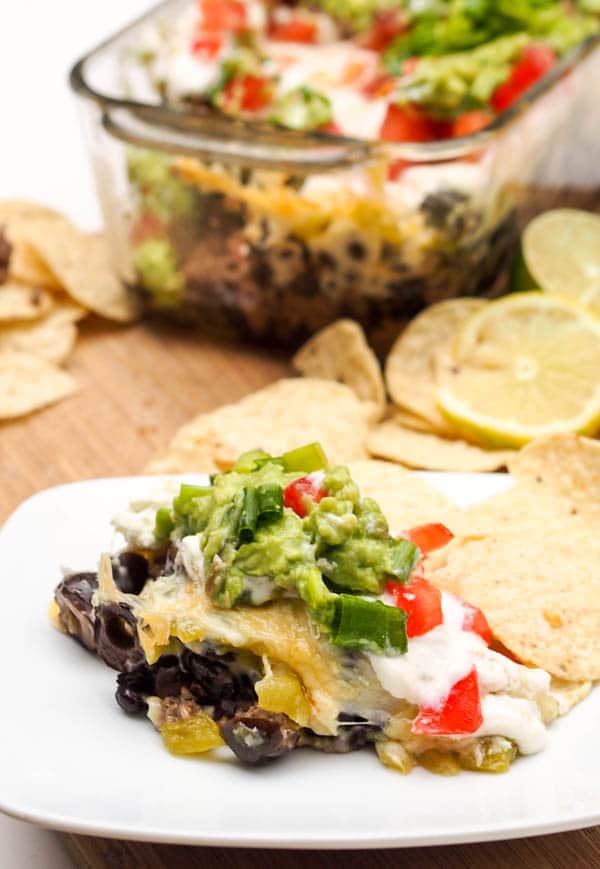 Easy Mexican Dip served with tortilla chips