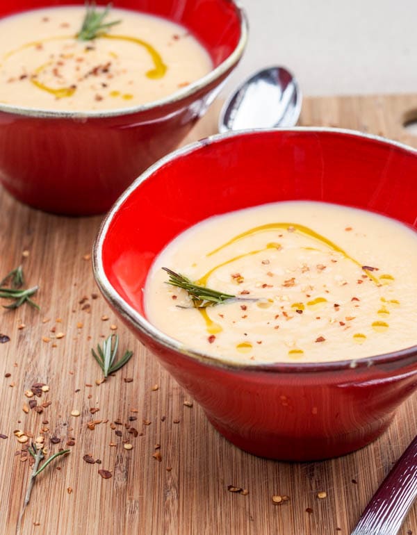 Creamy parsnip soup drizzled with olive oil