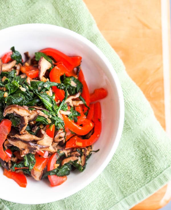 Shiitake Stir Fry with red peppers, and spinach