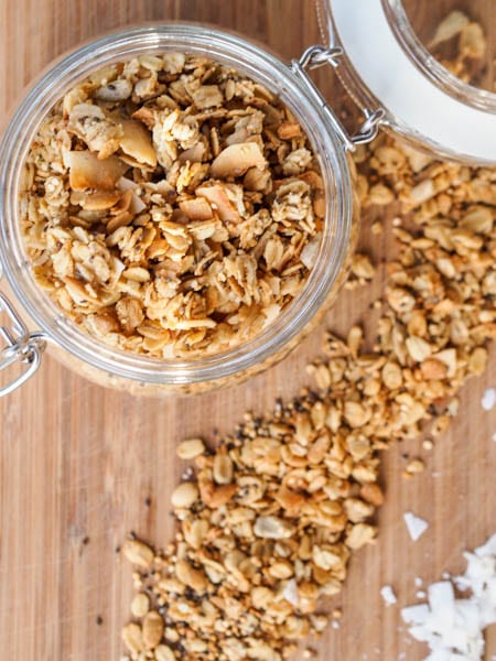 Nut Free Granola Recipe made with oats, coconut flakes and seeds instead