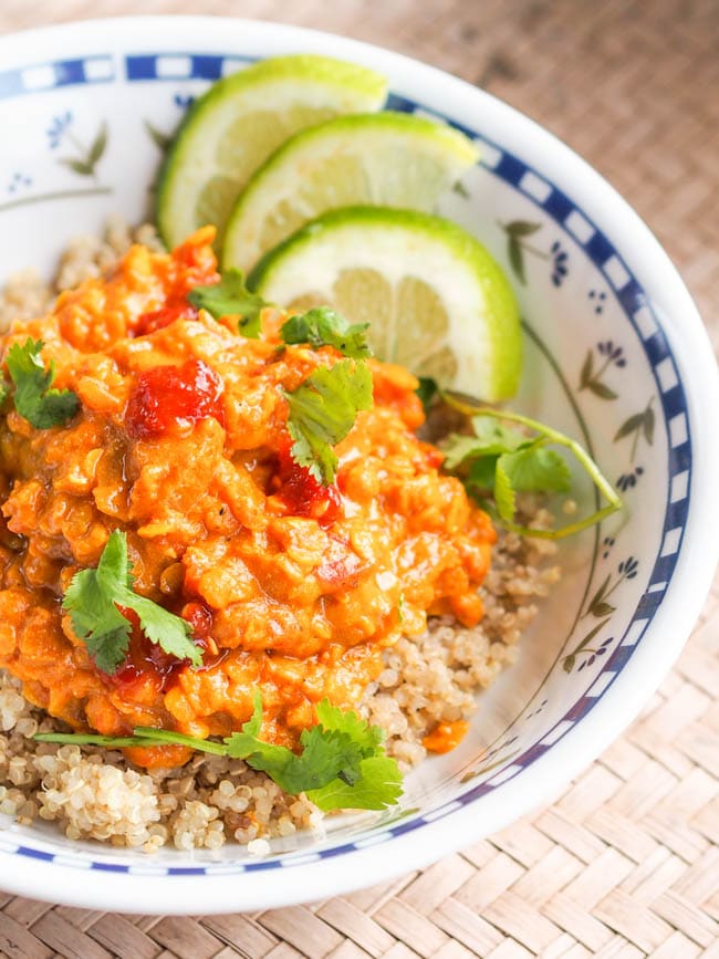 Vegan Lentil Curry served over quinoa