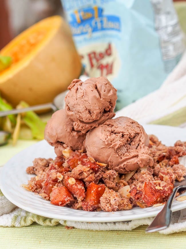 Healthy Apple Crisp with Butternut Squash served with chocolate ice cream