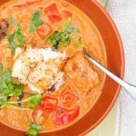 This Caribbean Fish Curry recipe is a one pot meal ready in 30 minutes that is a creamy blend of coconut milk, tomatoes, curry spices and tender red snapper. Both Gluten Free and Dairy Free.