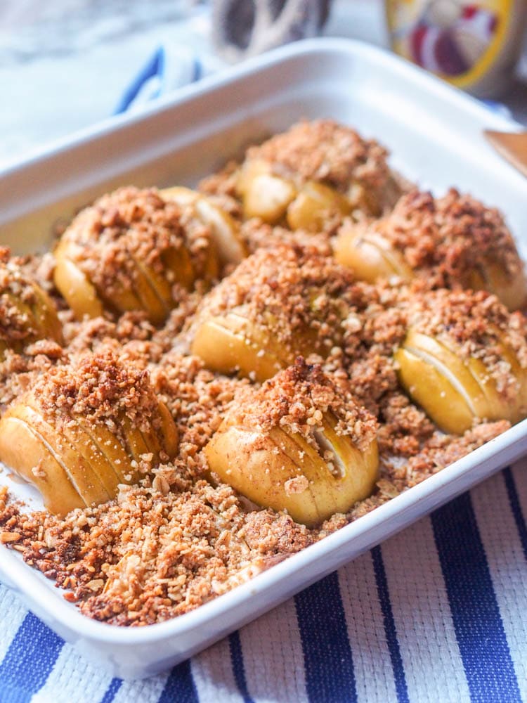 Healthy Baked Hasselback Apples in a baking dish