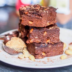 6 ingredient healthy high protein vegan fudge brownies make for the perfect guilt free dessert. Packed with 11 grams of protein per serving and both gluten-free and refined sugar free! Dessert couldn't get any better than this!