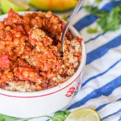 Healthy comfort food at its finest. This dry lentil stew with sausage and squash is perfect served over quinoa and makes for a high fiber and protein rich one pot dinner meal. Gluten Free and Dairy Free. | avocadopesto.com