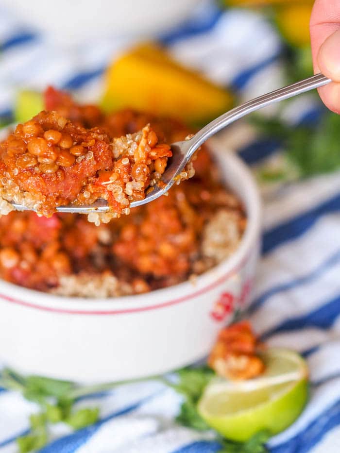 taking a bite out of lentil sausage stew