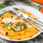 Vegan-Ricotta-Stuffed-Zucchini-Ravioli-over-Pumpkin-Puree-with-Walnuts-Recipe