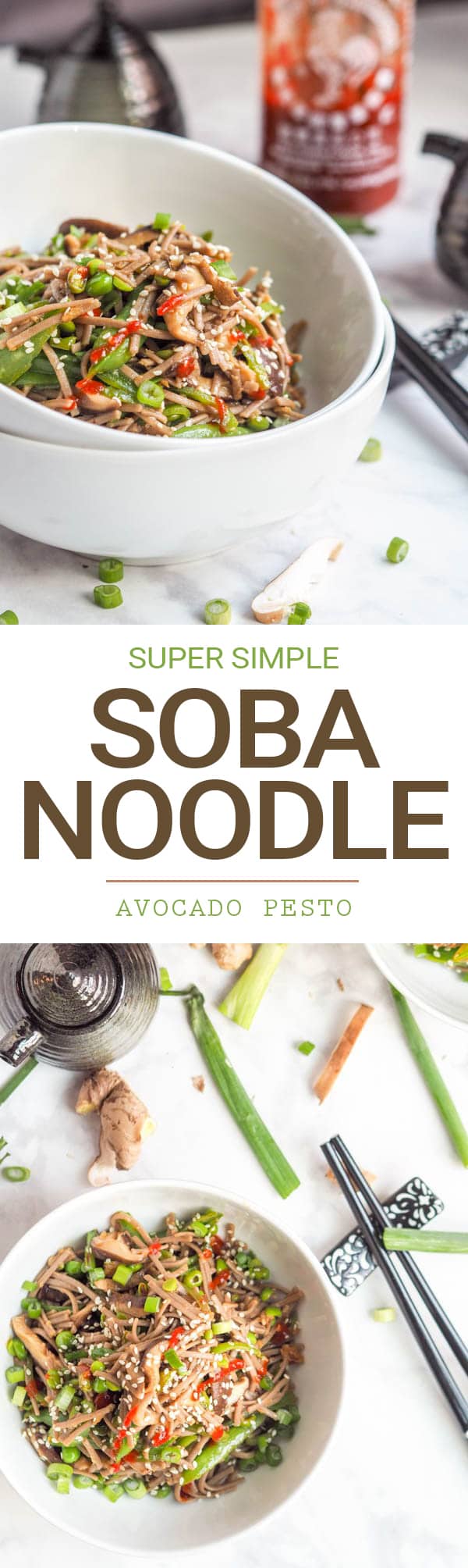 Super simple shiitake mushrooms and sugar snap pea vegan soba noodle stir fry. Gluten-Free and ready in 30 minutes. One of the easiest vegan soba noodle recipes ever for your Asian themed dinner nights.