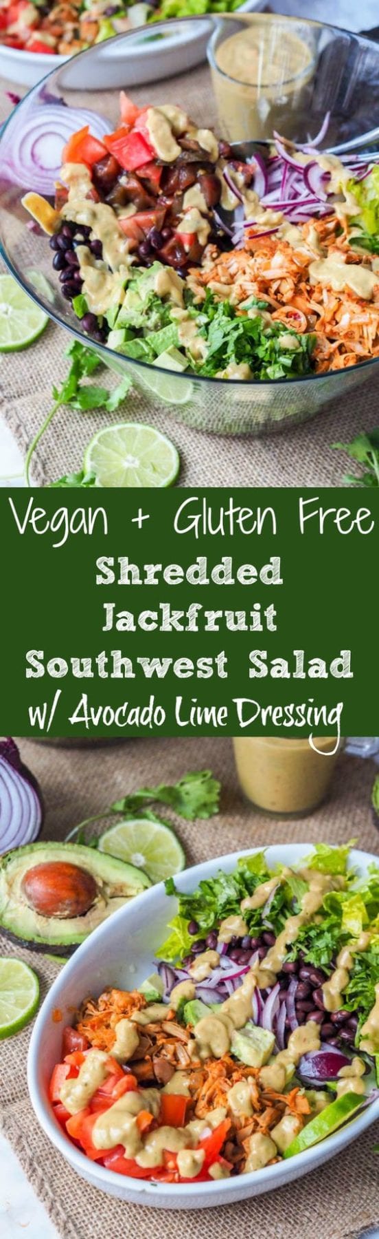 Jackfruit Pulled Pork Vegan Southwest Salad with Avocado Lime Dressing