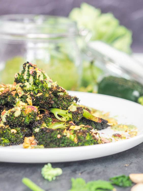 full plate of vegan broccoli steaks