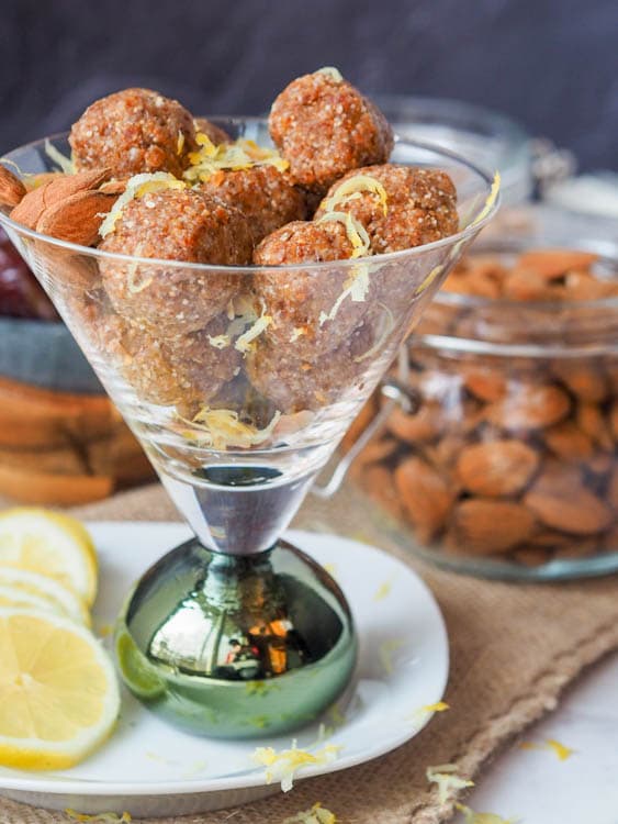 date energy balls in martini glass ready to eat