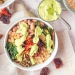 Sorghum Buddha Bowl recipe makes for the perfect gluten-free + vegan superfood dinner. Packed with sun-dried tomatoes, baby zucchini, pumpkin seeds and the creamiest avocado sauce ever, this is bound to be your new favorite weeknight dinner!