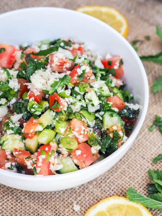 Tabouli salad in a small salad bowl