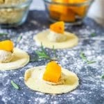 Vegan ravioli with pumpkin and herbed ricotta makes for the best fall home cooked meal. The gluten-free and vegan ravioli dough is made from scratch and then filled with rosemary roasted pumpkin and an herbed cashew ricotta.