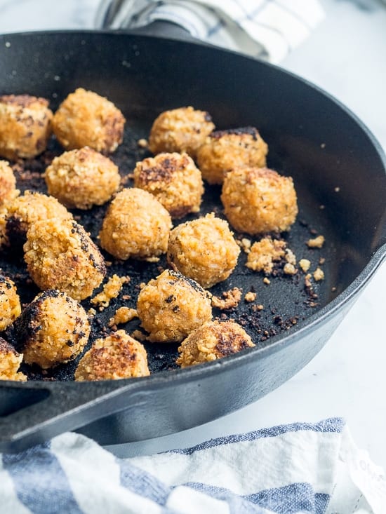 vegan meatballs in the pan