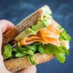 Hand held smoked salmon sandwich